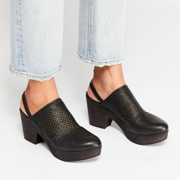 Free People Logan Perforated Leather Wooden Platform Clogs - Picture 12 of 12